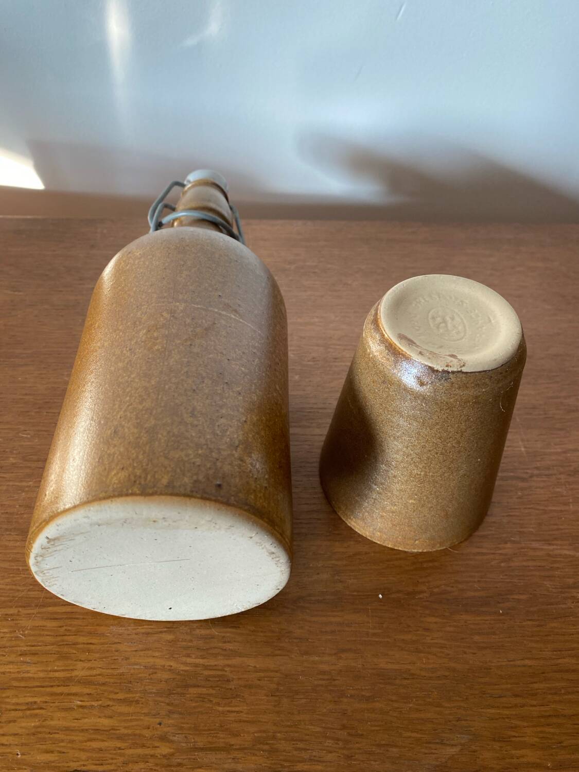 Antique Bottle Service + 6 Stoneware Goblets DIGOIN France Vintage