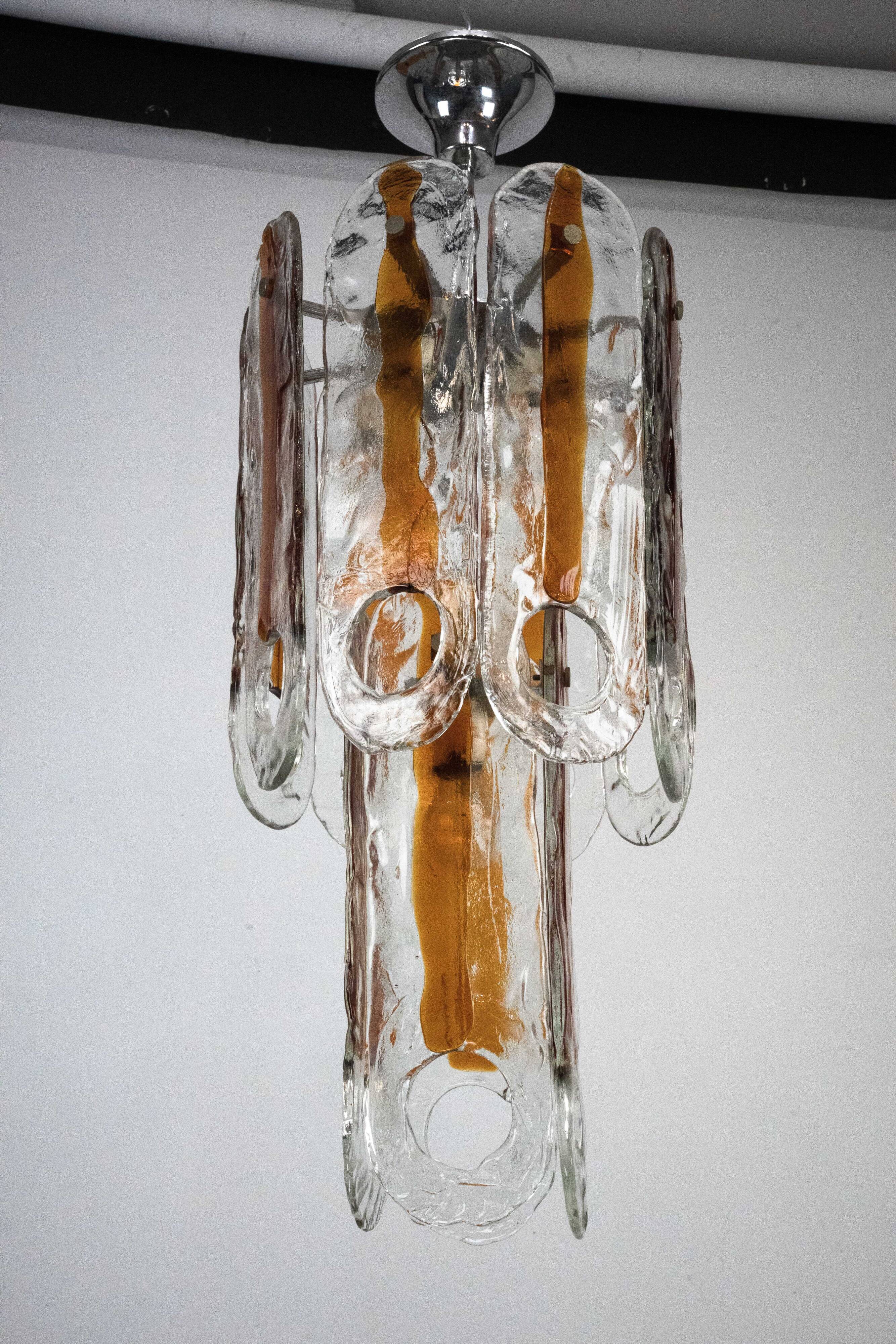 Italian Vintage Murano glass chandelier by Mazzega, model Occhio. Italy '70
