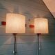 Pair of Scandinavian wall sconces in teak and plastic resin, 1960.