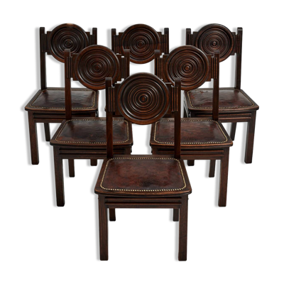 Ensemble de six chaises de salle à manger, acajou, France, années 1930 - Etienne Kohlmann