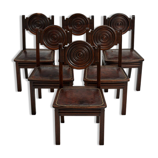 Ensemble de six chaises de salle à manger, acajou, France, années 1930 - Etienne Kohlmann