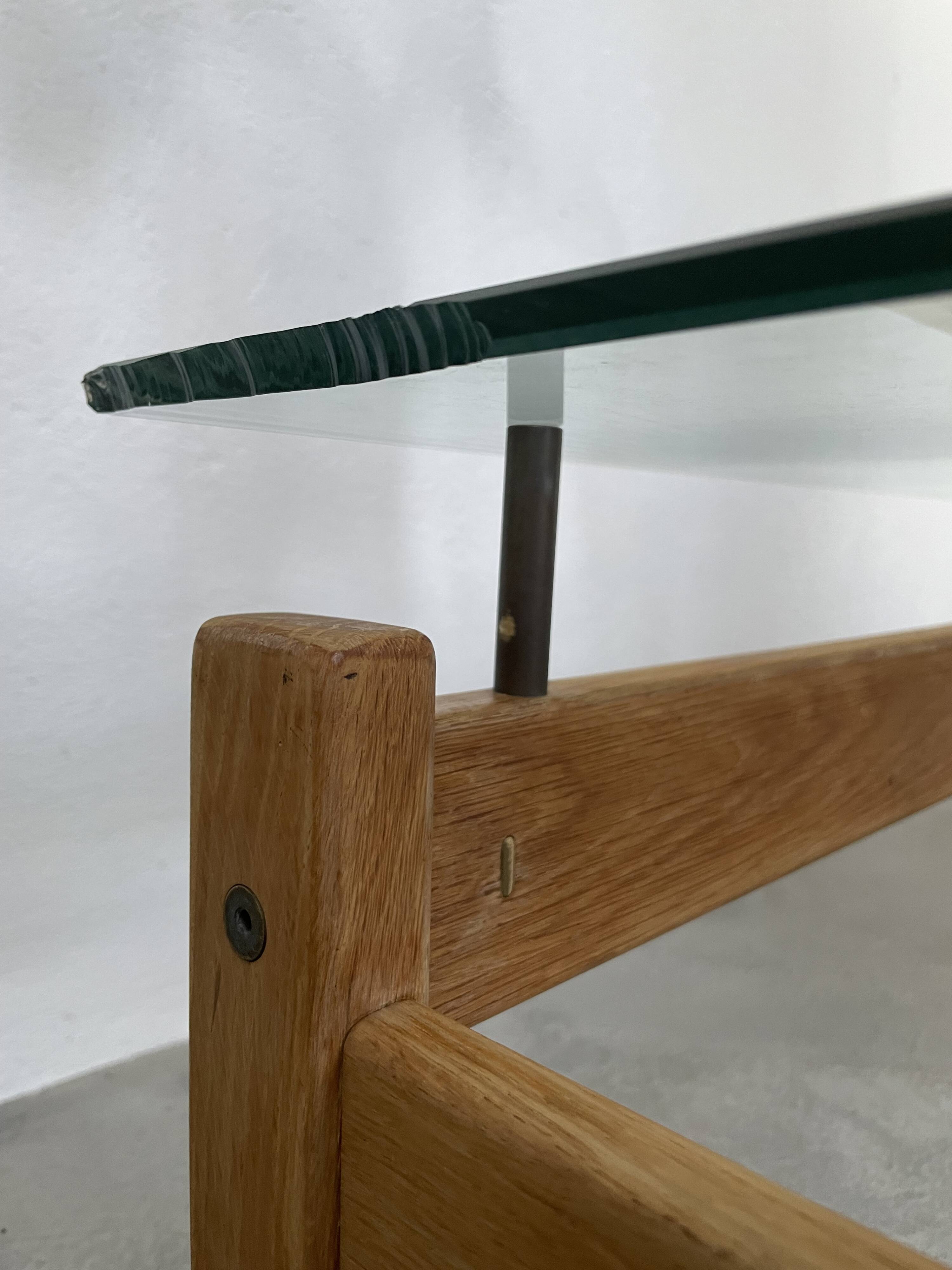 Table scandinave teck blond et verre 60