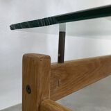 Scandinavian table blond teak and glass 60