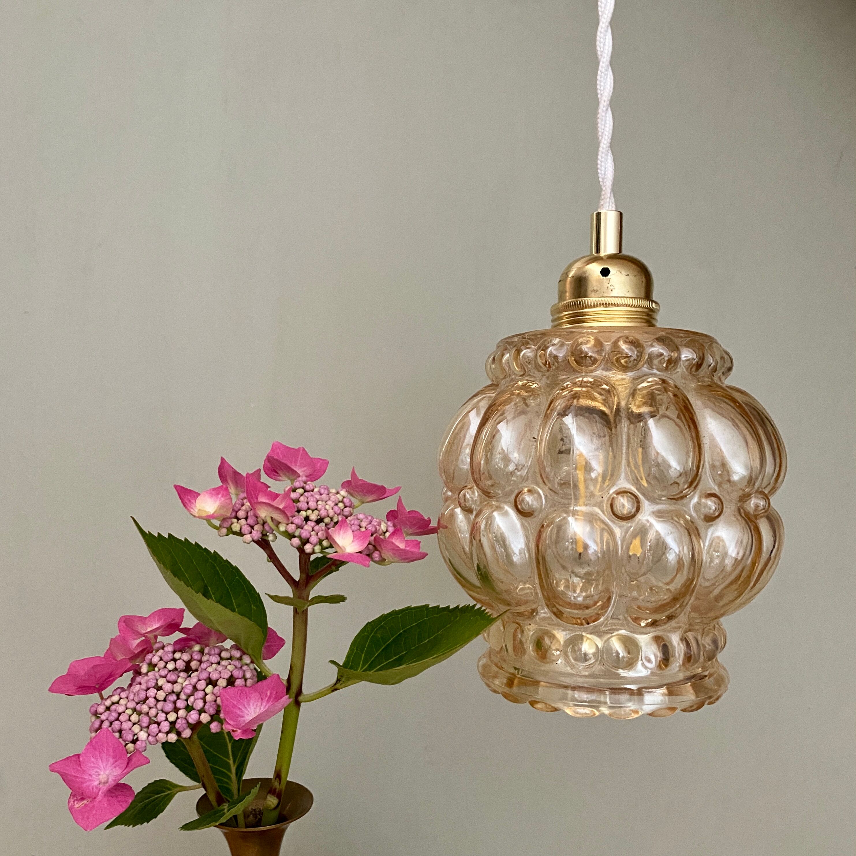 Vintage amber glass globe pendant lamp
