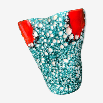 Vase fat lava année 60/70 orange et turquoise