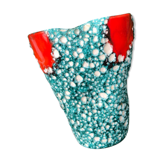 Vase fat lava année 60/70 orange et turquoise