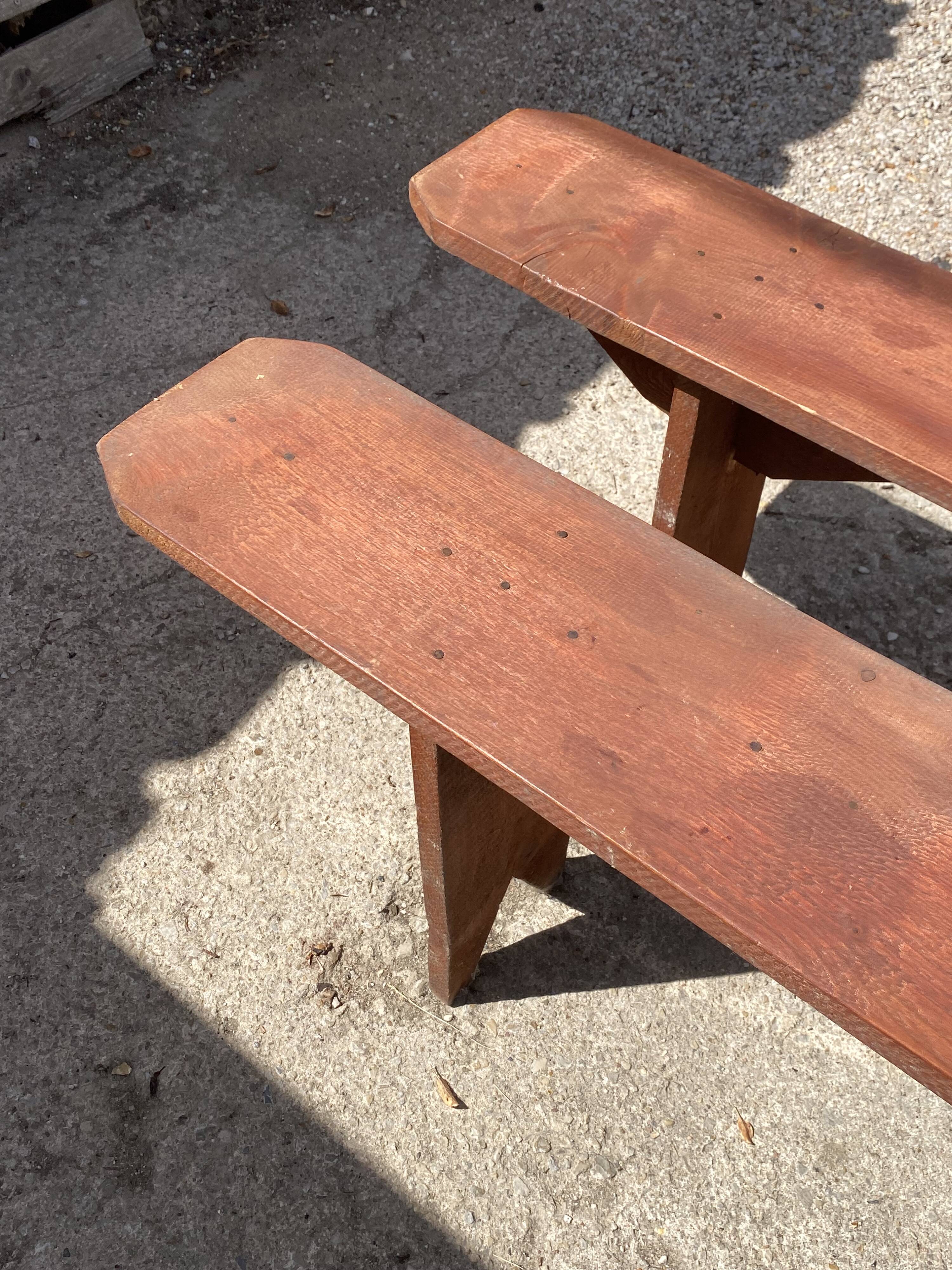 Pair of solid wood farmhouse benches 250cm for rustic farmhouse table 1950