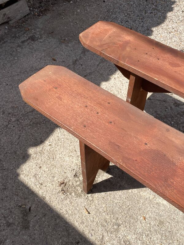 Paire de banc de ferme bois massif 250cm pour table de ferme rustique 1950