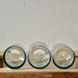 Set of 3 old blown glass pots and cork stoppers