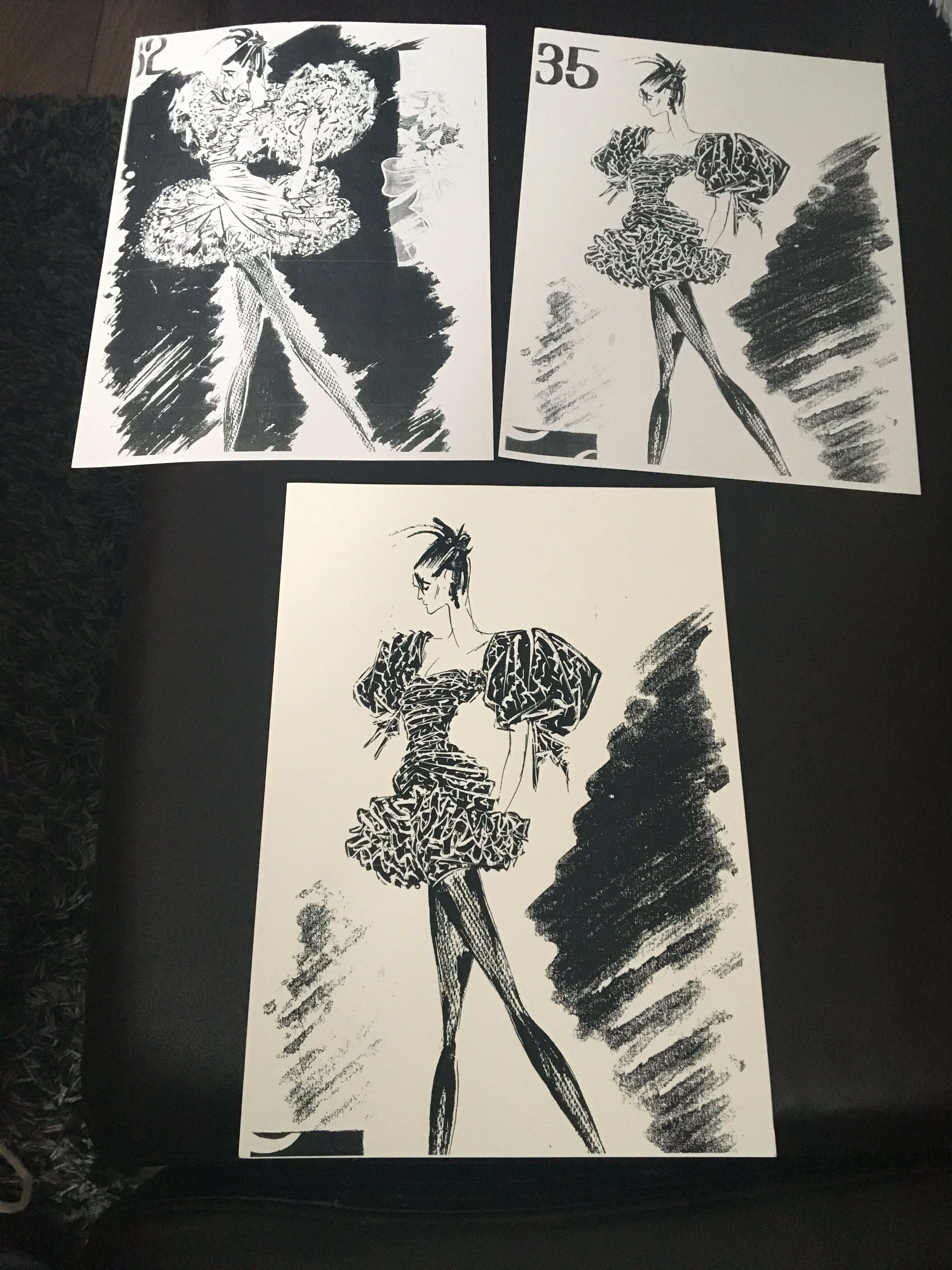 Lot of 3 fashion sketches for press