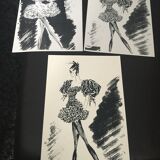 Lot of 3 fashion sketches for press