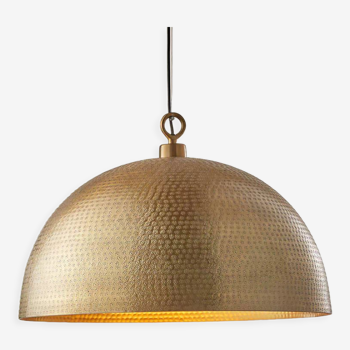 Moroccan Pendant Lamp, Antique Brass Dome-Hammered Brass Pendant Lamp