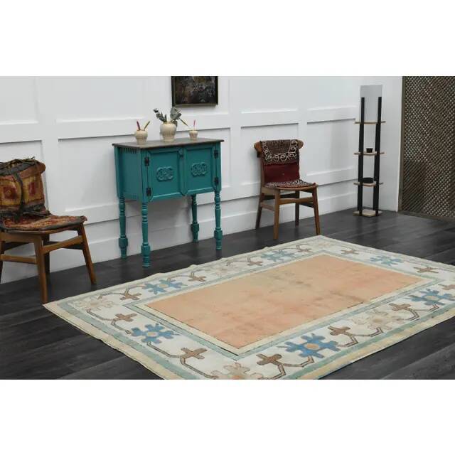 1970s Vintage Turkish Handmade Wool & Cotton Orange Area Rug 180x260