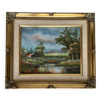Tableau : huile sur toile représentant un paysage