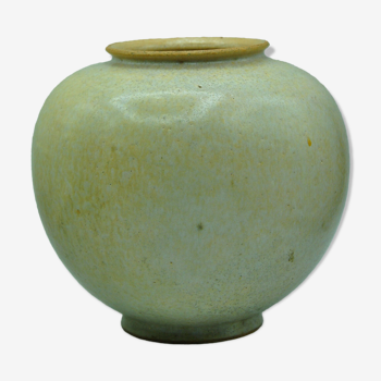 Vase boule coloquinte grés émaillé signé LL à identifier design contemporain