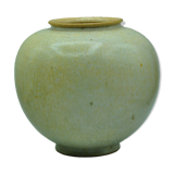 Vase boule coloquinte grés émaillé signé LL à identifier design contemporain