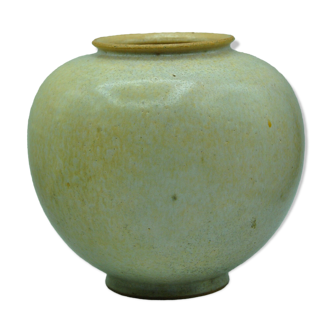 Vase boule coloquinte grés émaillé signé LL à identifier design contemporain