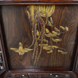 Japanese pedestal table in carved wood and lacquered panels, France, circa 1880