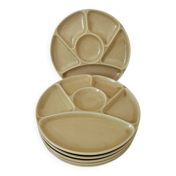6 assiettes compartimentées jaune beurre Gien France