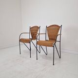 Pair of wicker and iron armchairs by Frederic Weinberg, United States, 1950s.
