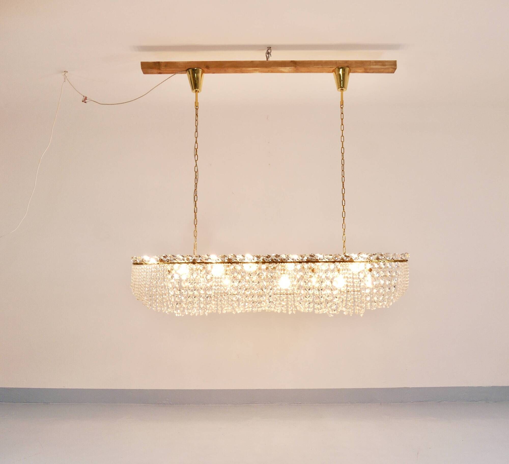 J.T. Kalmar Josef Frank 58" Zeppelin Crystal and Brass Chandelier, Vienna, 1950s