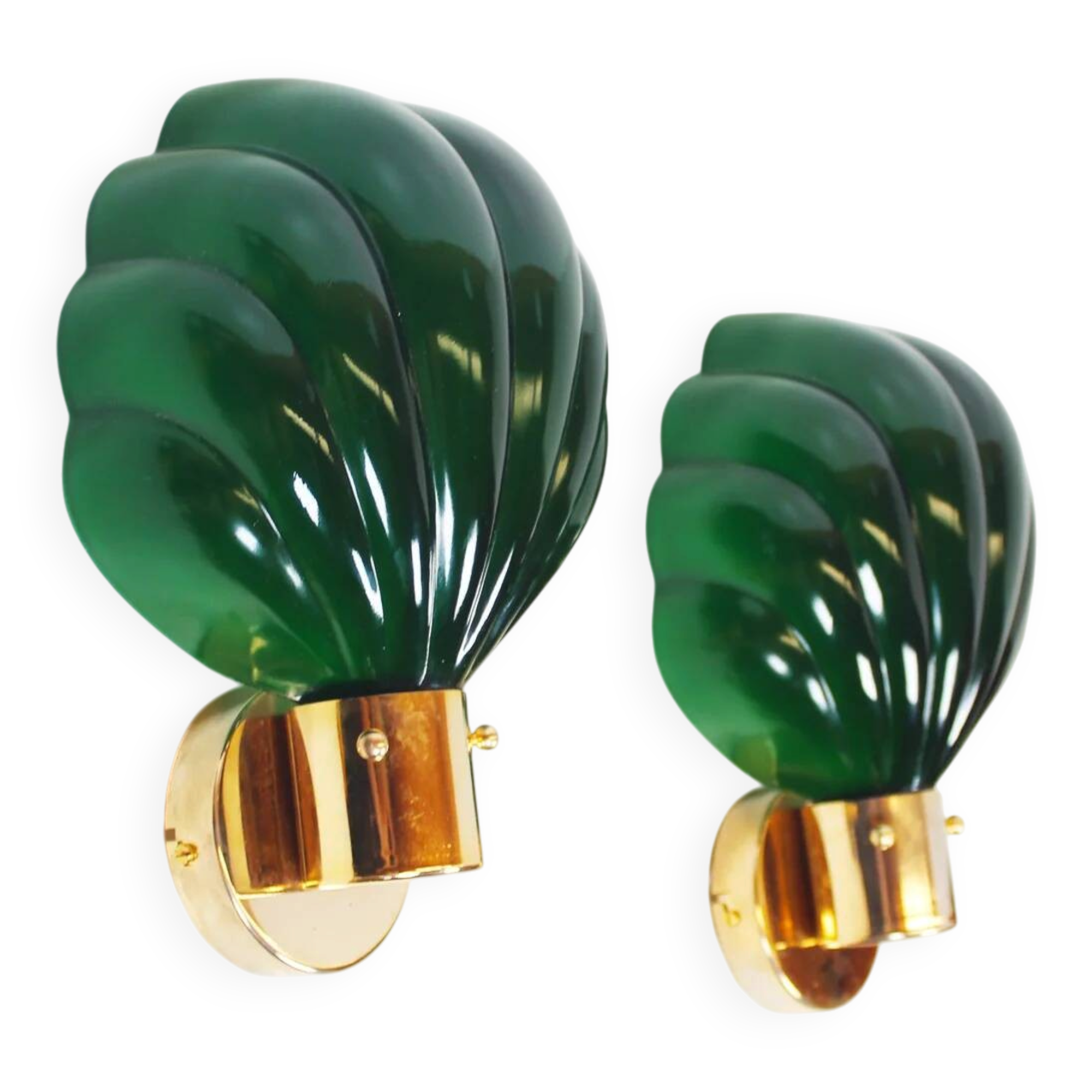 Pair of Italian 1970s wall lamps in Murano glass and brass
