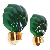 Pair of Italian 1970s wall lamps in Murano glass and brass