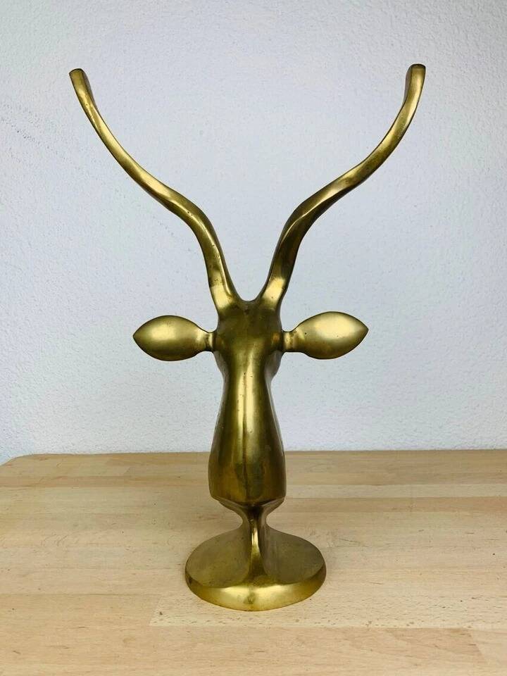 XXL vintage brass antelope head sculpture