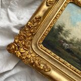 Old oil painting on canvas countryside landscape 19th