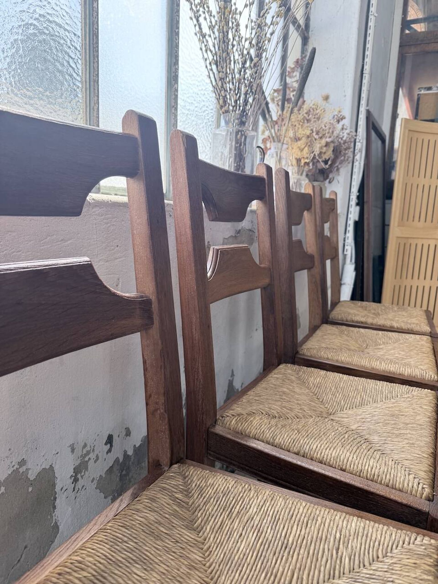 Set 4 chaises rustiques chêne De puydt, Belgique 1970