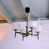 Maison Arlus, Mid-century chandelier, brass and opaline, France 1950