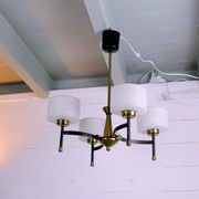 Maison Arlus, Mid-century chandelier, brass and opaline, France 1950
