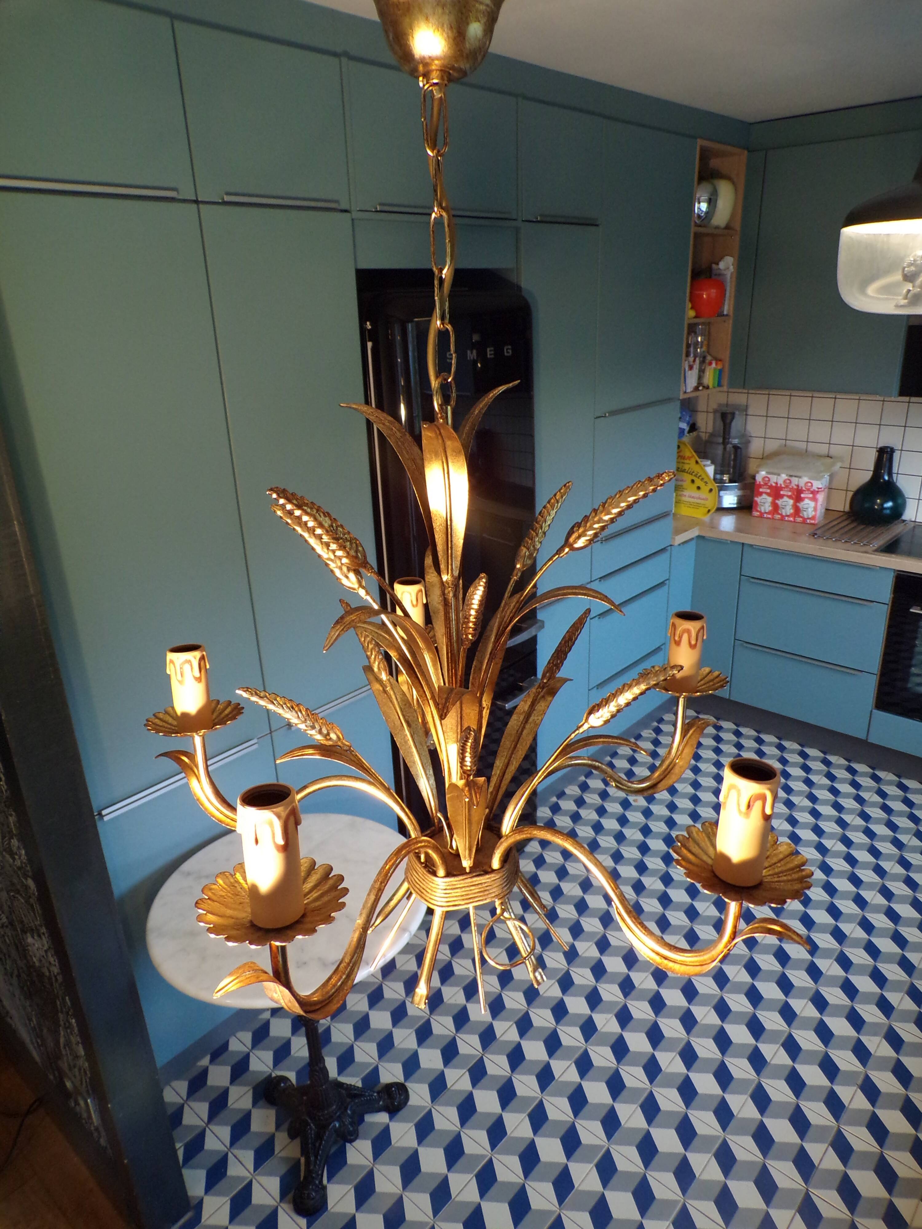 Lustre épi de blé fer doré 5 feux