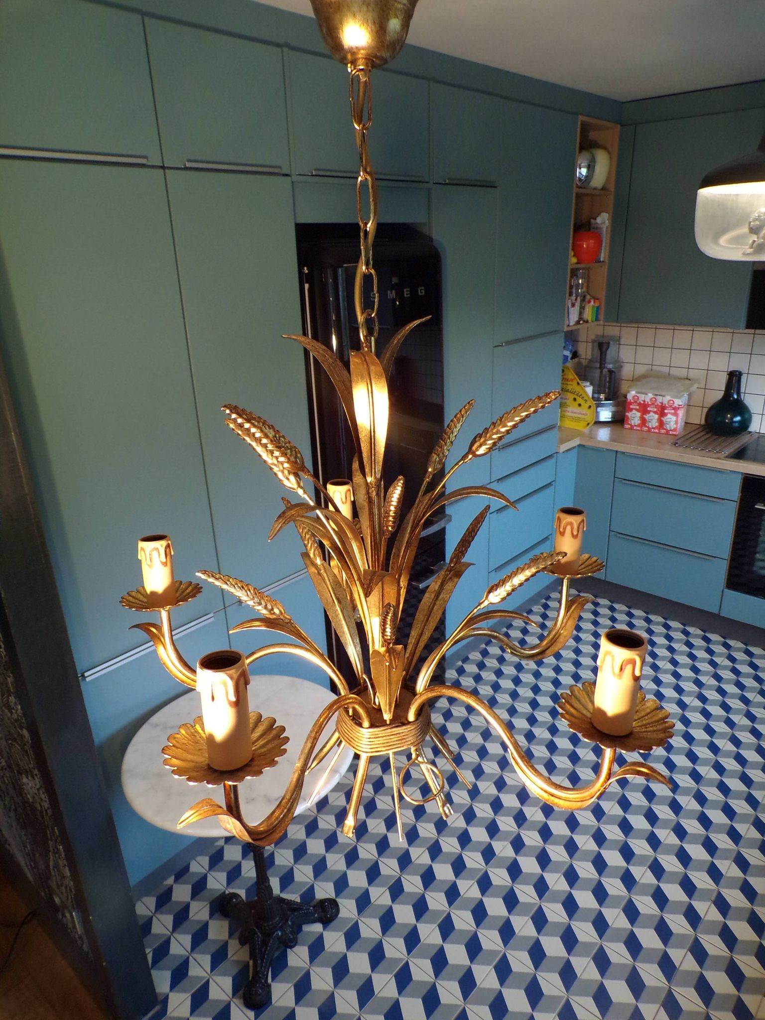 5-light gold-plated iron wheat sheaf chandelier