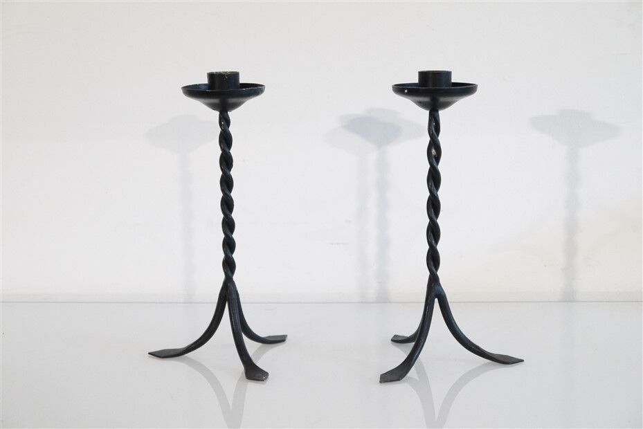 Pair of vintage Scandinavian metal candle holders