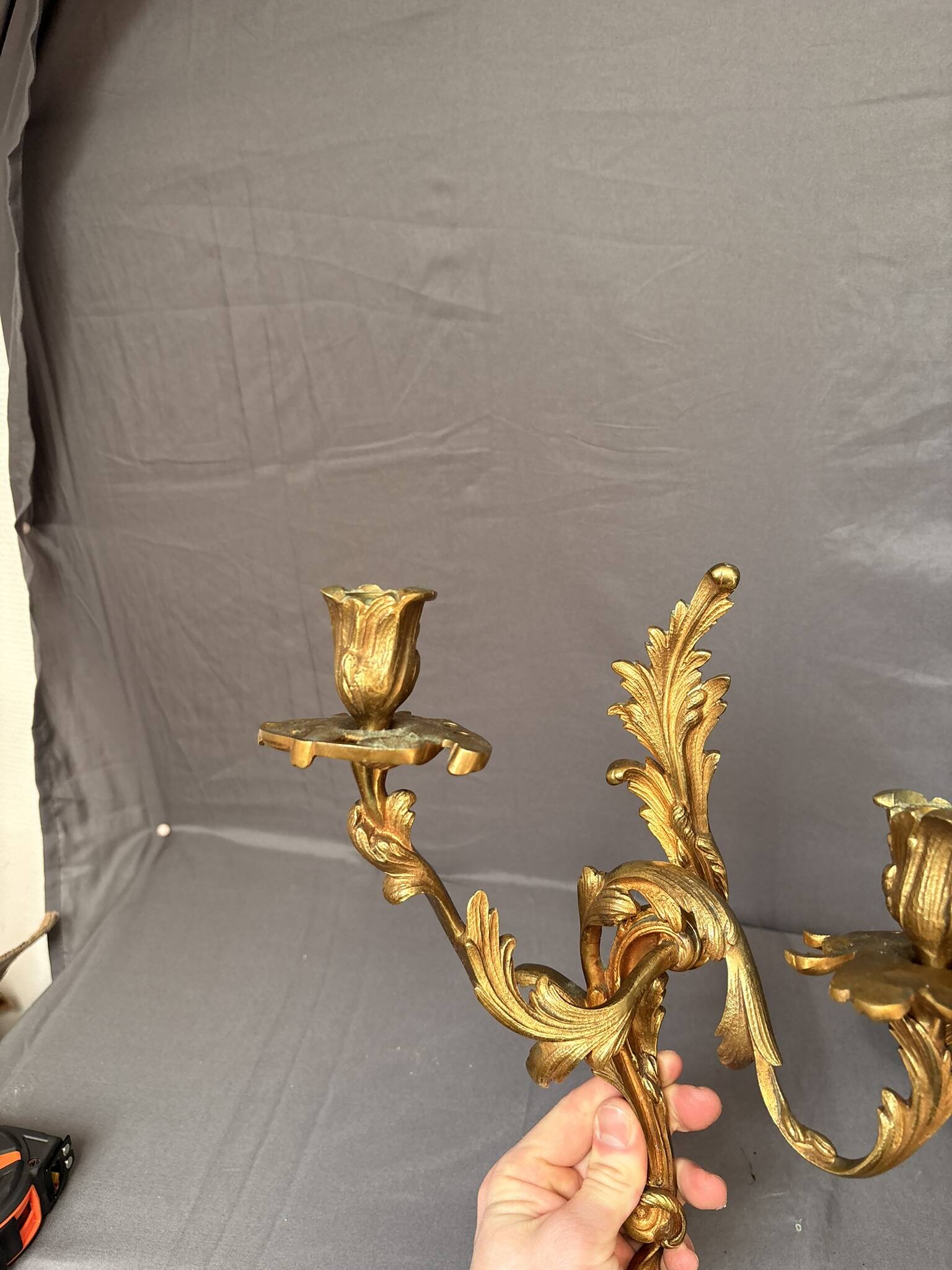 Antique Pair of Wall Sconces Candle Holders Louis XV Rococo Gilt Bronze