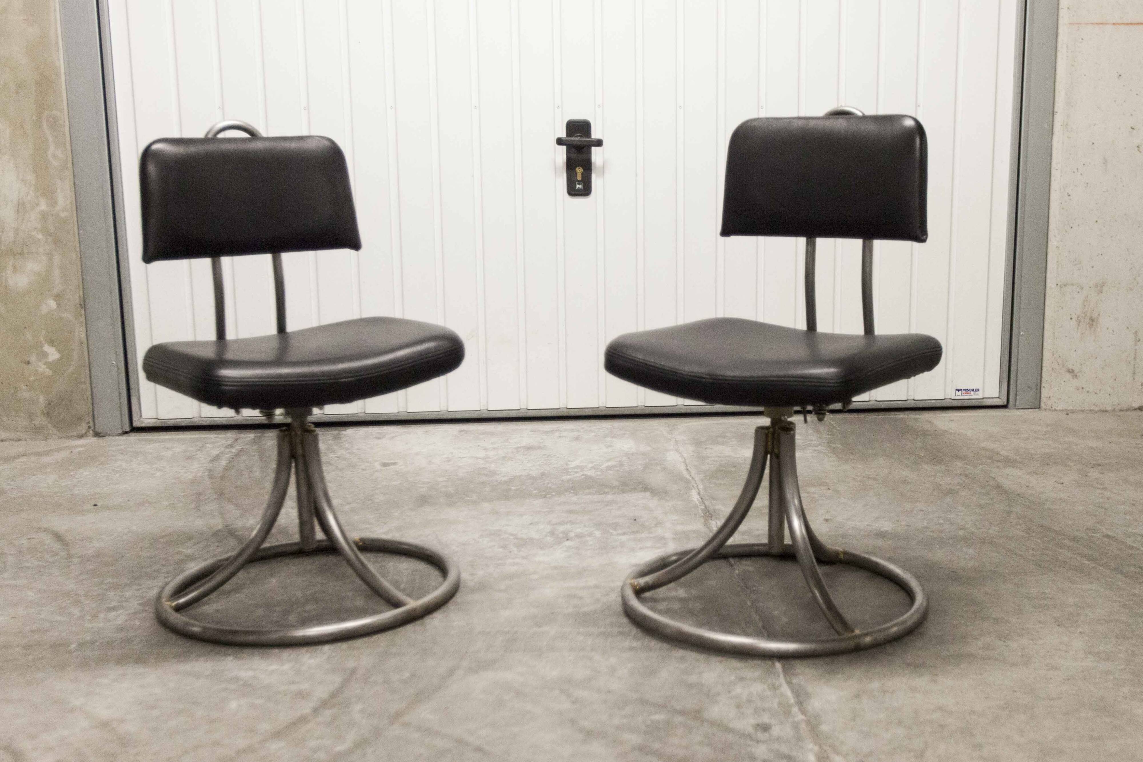 Pair of French Army telegraph operator's swivel chairs, new leather