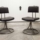 Pair of French Army telegraph operator's swivel chairs, new leather