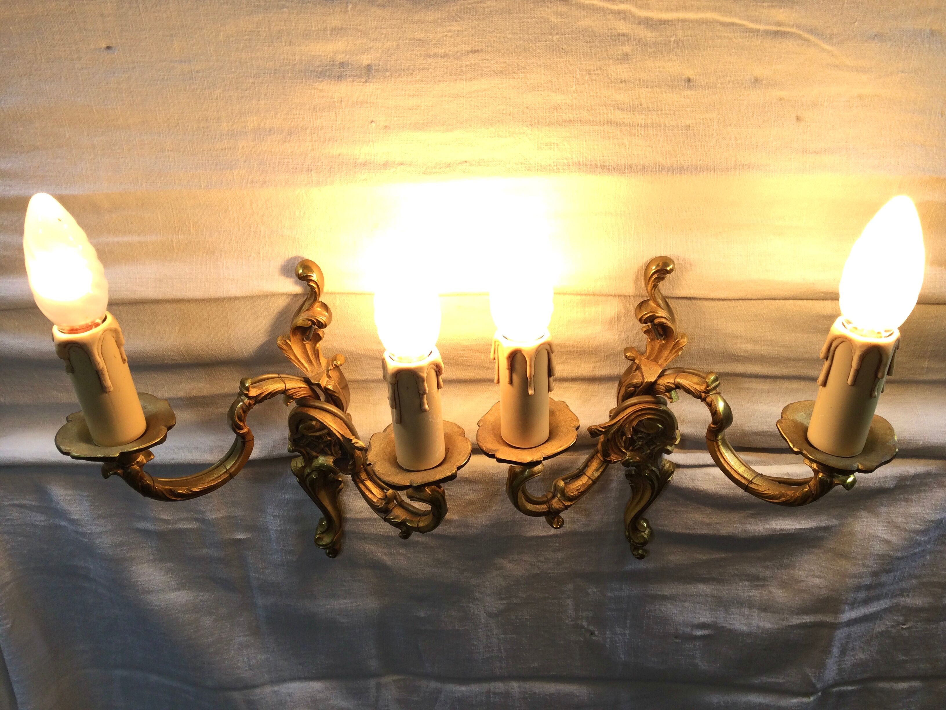 Pair Of Applique 2 Lights Bronze St Louis XV