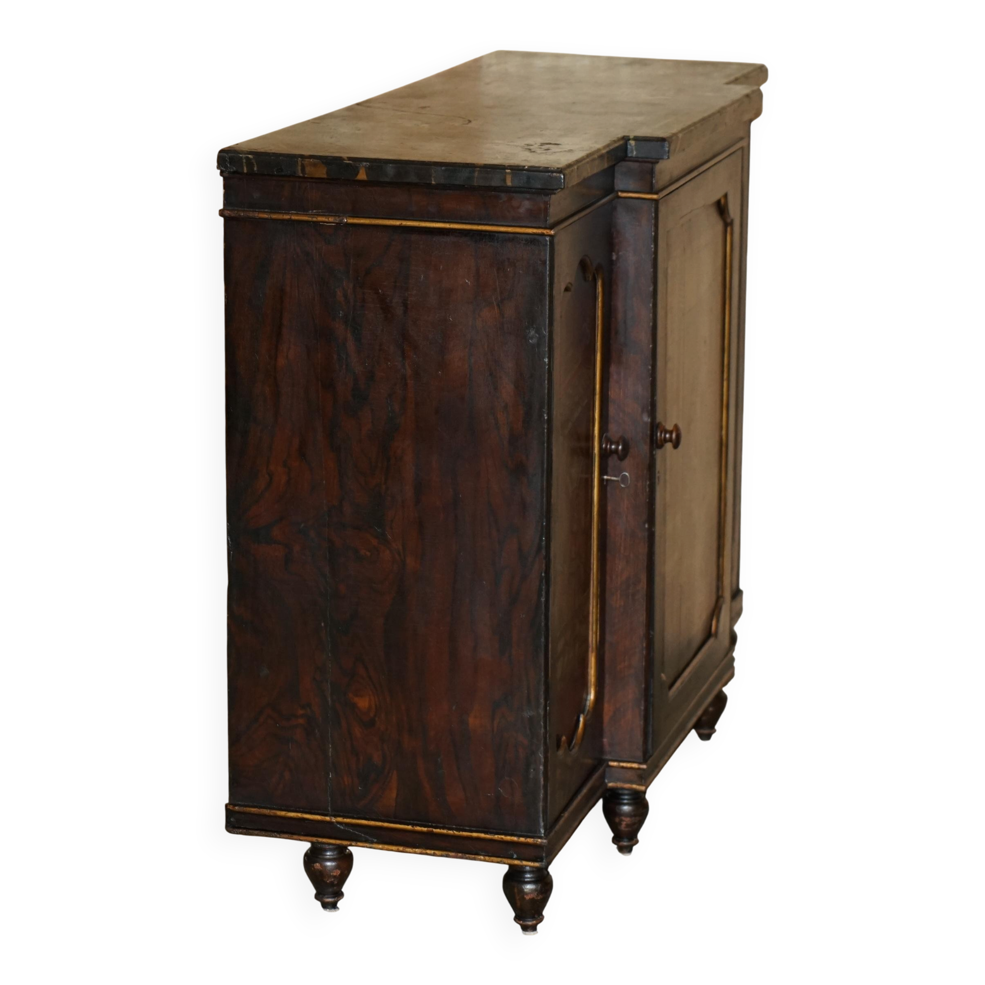Regency 1810 library buffet in simulated hardwood with Chinese decoration.