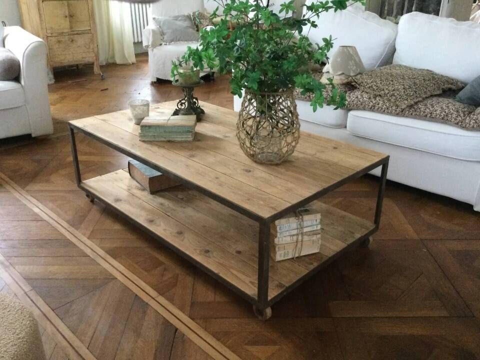 Table basse bois et fer 2 plateaux