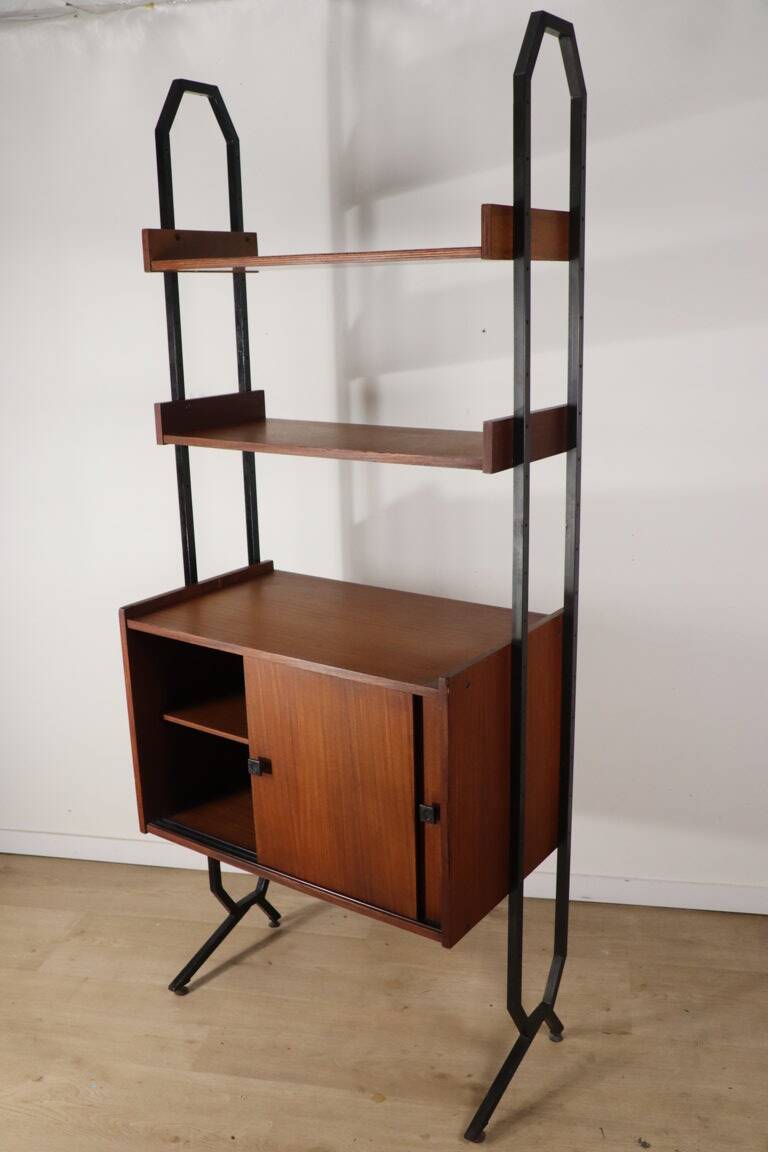 Vintage modular bookcase in wood and metal, Italy, 1960