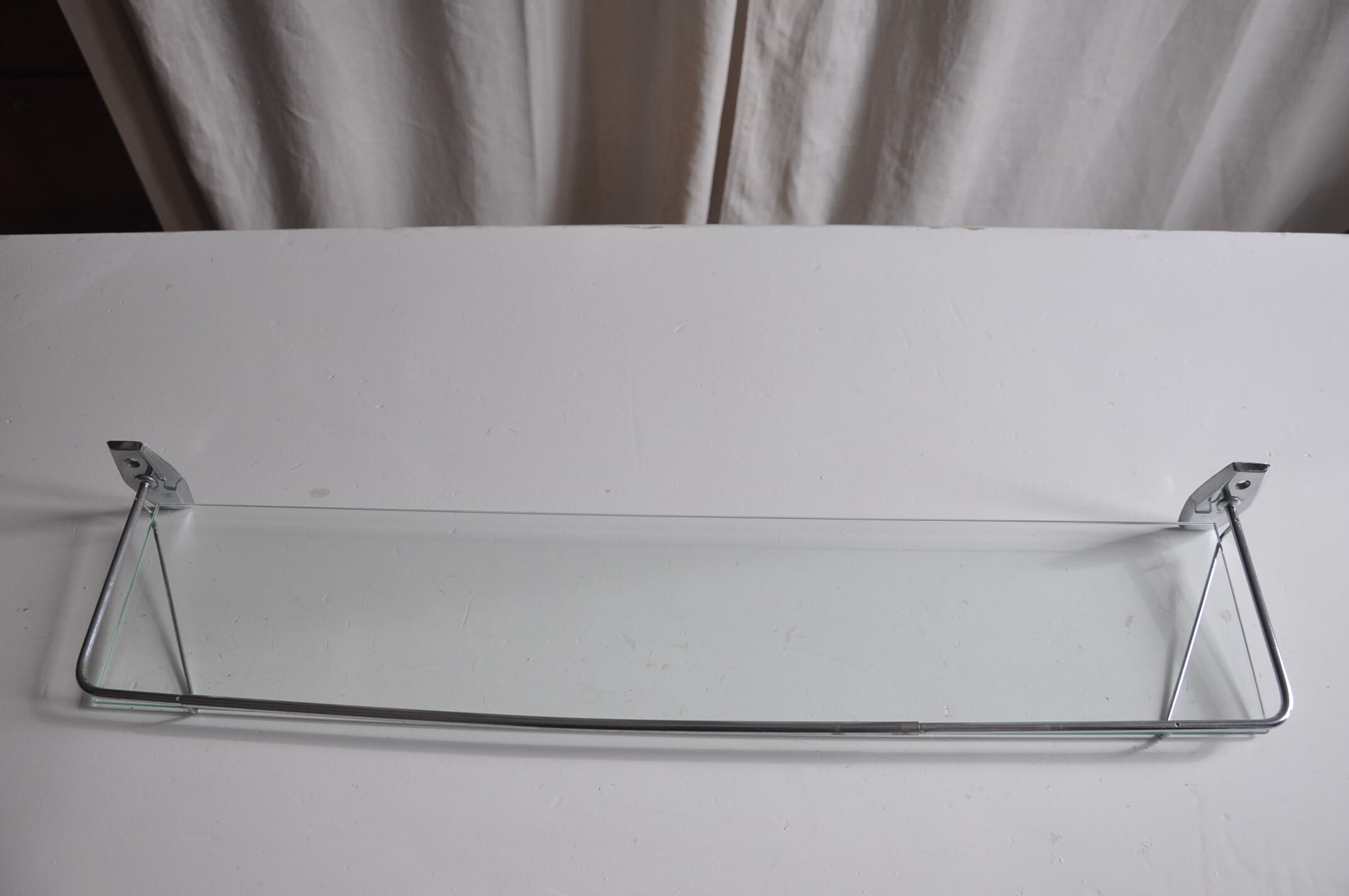 Vintage bathroom shelf chrome metal and glass