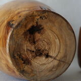 Artisanal vase in wood turned from varnished olive tree