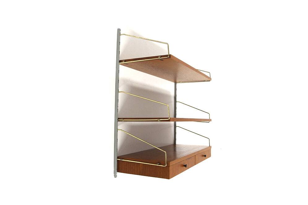 Teak and metal wall shelf, Sweden, 1950s