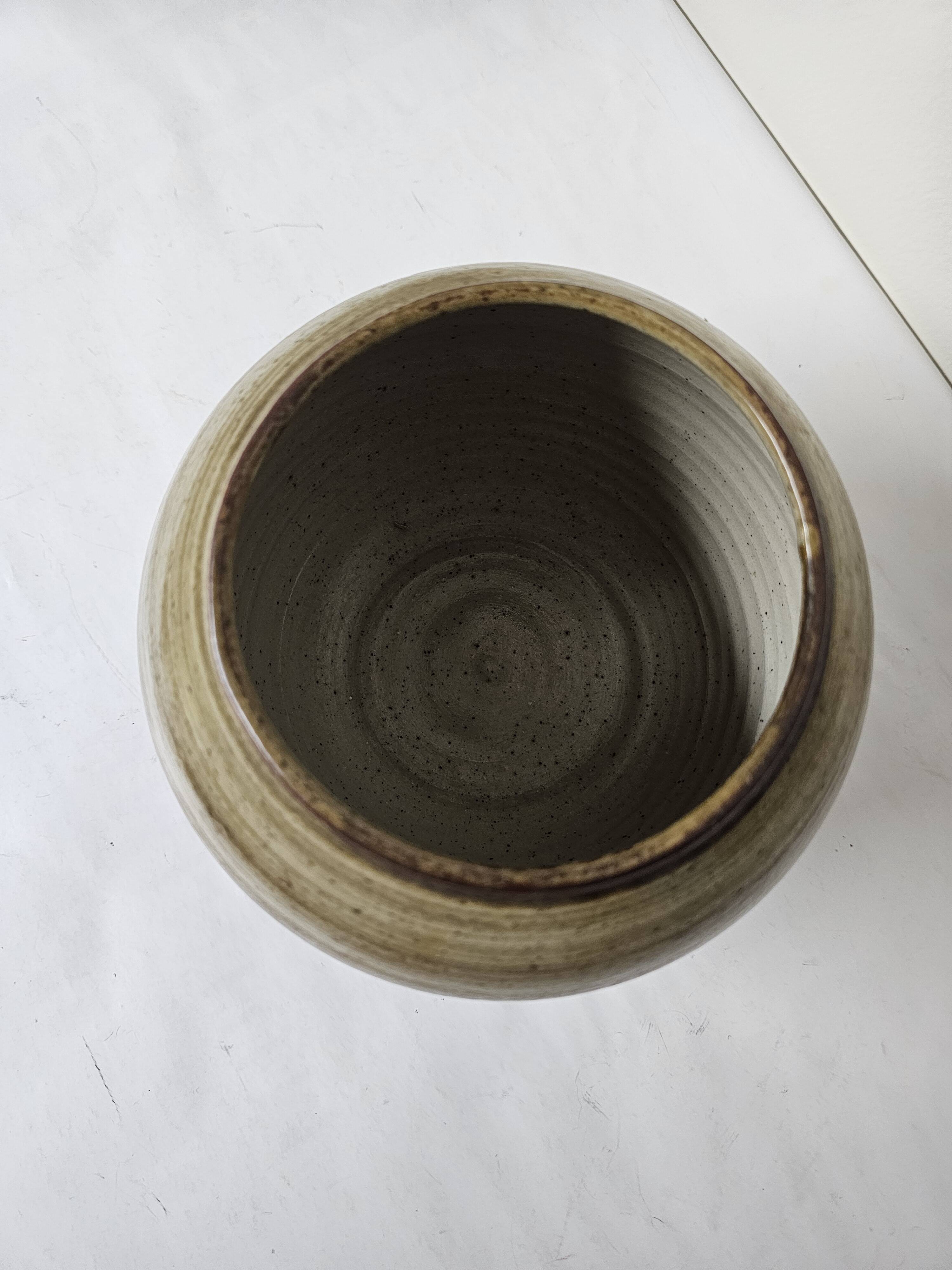 Glazed ceramic round vase signed LM (Monogram to be identified)