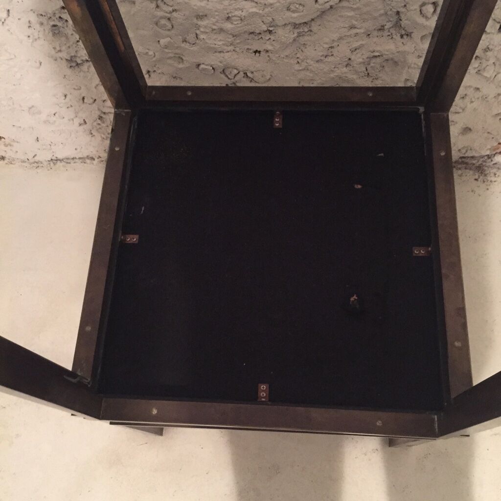 Pair of brass coffee tables and black mirror from the 70s