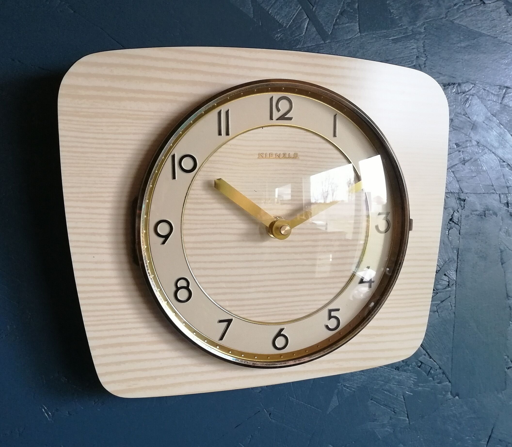 Vintage clock formica silent rectangular wall clock "Kienzle gilded wood"