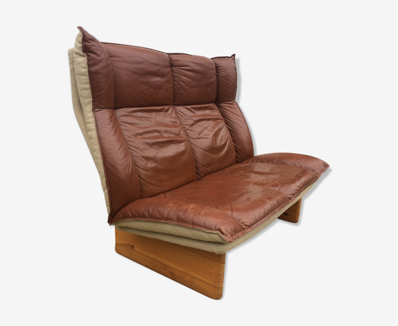 Leather and scandinavian linen sofa