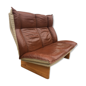Scandinavian leather and linen sofa